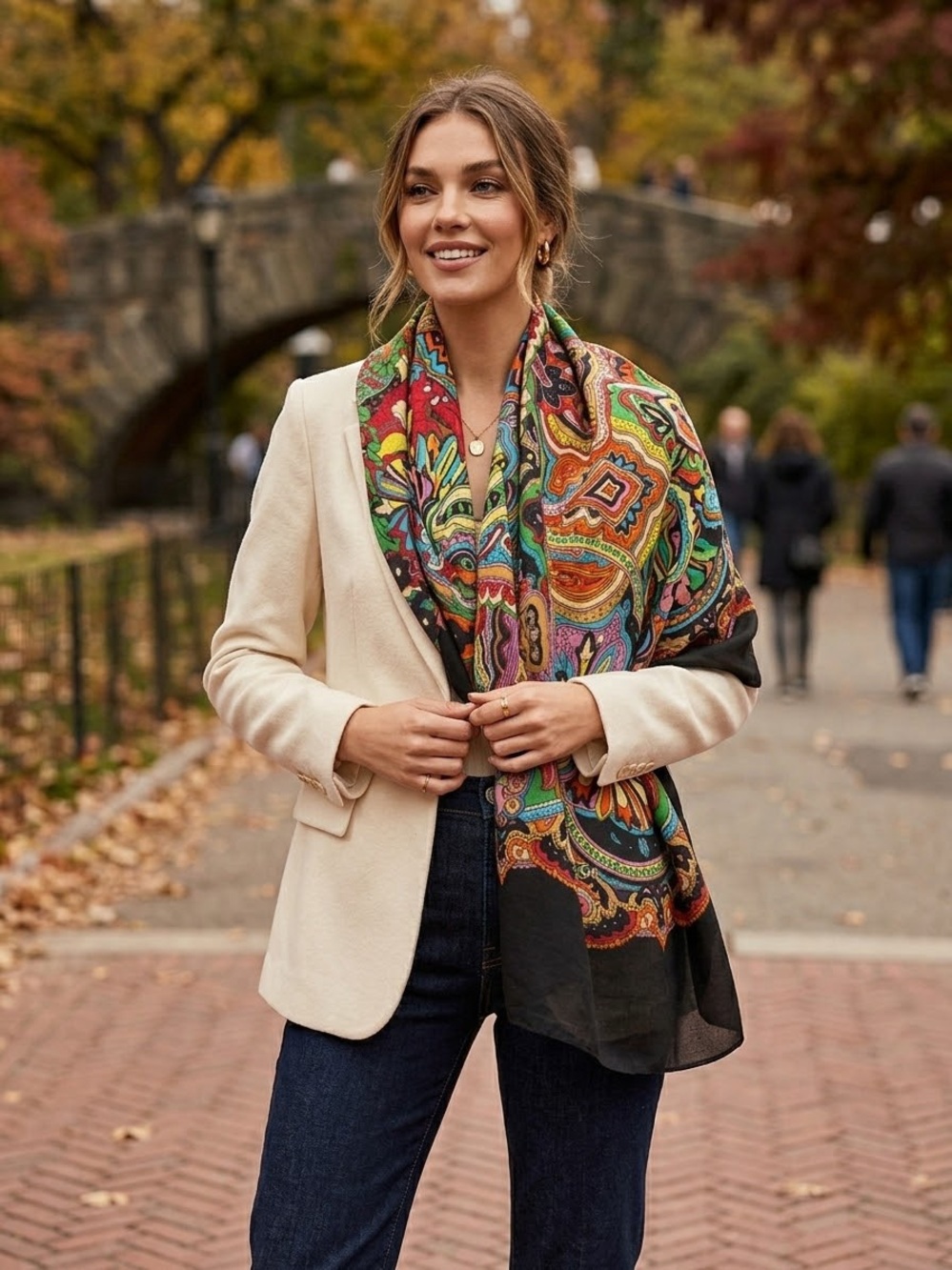 Vivรญ Designs New Tags Multicolor Paisley Scarf Black Edge Viscose